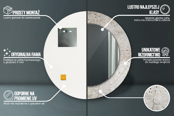 Runder spiegel bedrucktem rahmen Grauer Beton