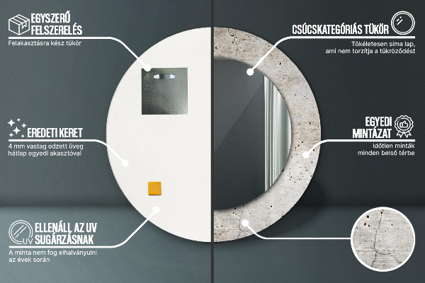 Runder spiegel bedrucktem rahmen Grauer Beton