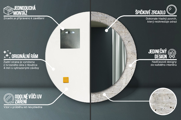 Runder spiegel bedrucktem rahmen Grauer Beton