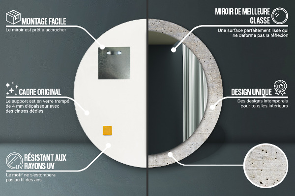 Runder spiegel bedrucktem rahmen Grauer Beton