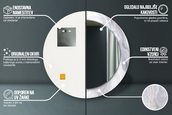 Runder spiegel bedrucktem rahmen Abstrakter Marmor