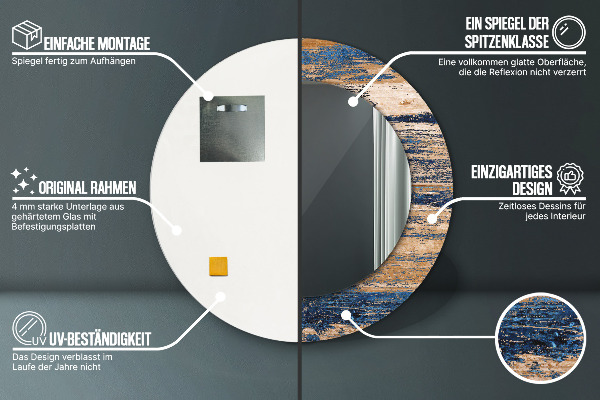 Runder spiegel bedrucktem rahmen Zusammenfassung Holz