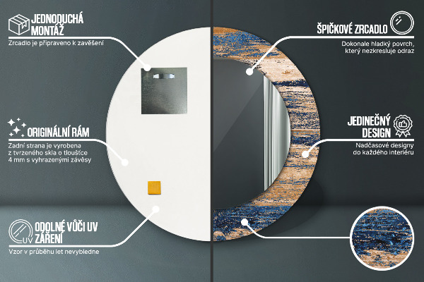 Runder spiegel bedrucktem rahmen Zusammenfassung Holz