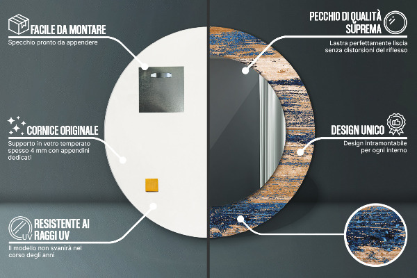 Runder spiegel bedrucktem rahmen Zusammenfassung Holz