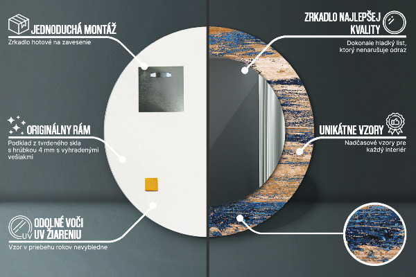 Runder spiegel bedrucktem rahmen Zusammenfassung Holz