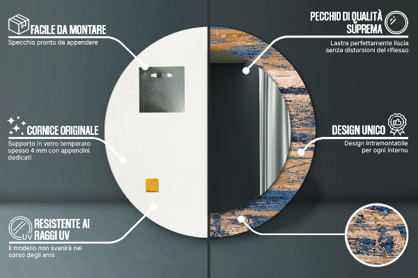 Runder spiegel bedrucktem rahmen Zusammenfassung Holz