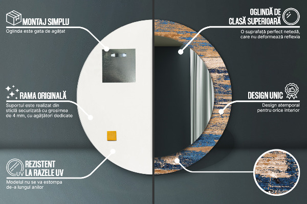 Runder spiegel bedrucktem rahmen Zusammenfassung Holz