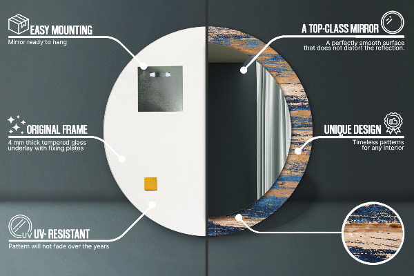 Runder spiegel bedrucktem rahmen Zusammenfassung Holz