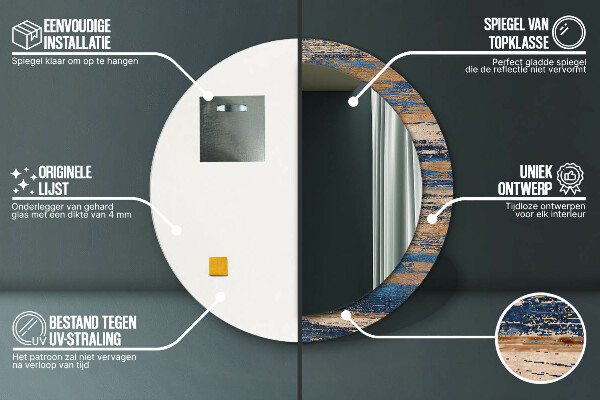 Runder spiegel bedrucktem rahmen Zusammenfassung Holz