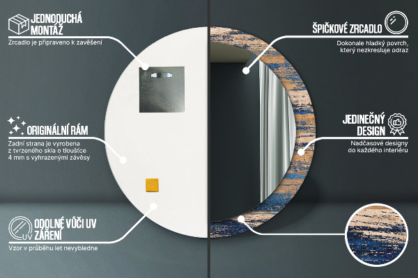 Runder spiegel bedrucktem rahmen Zusammenfassung Holz