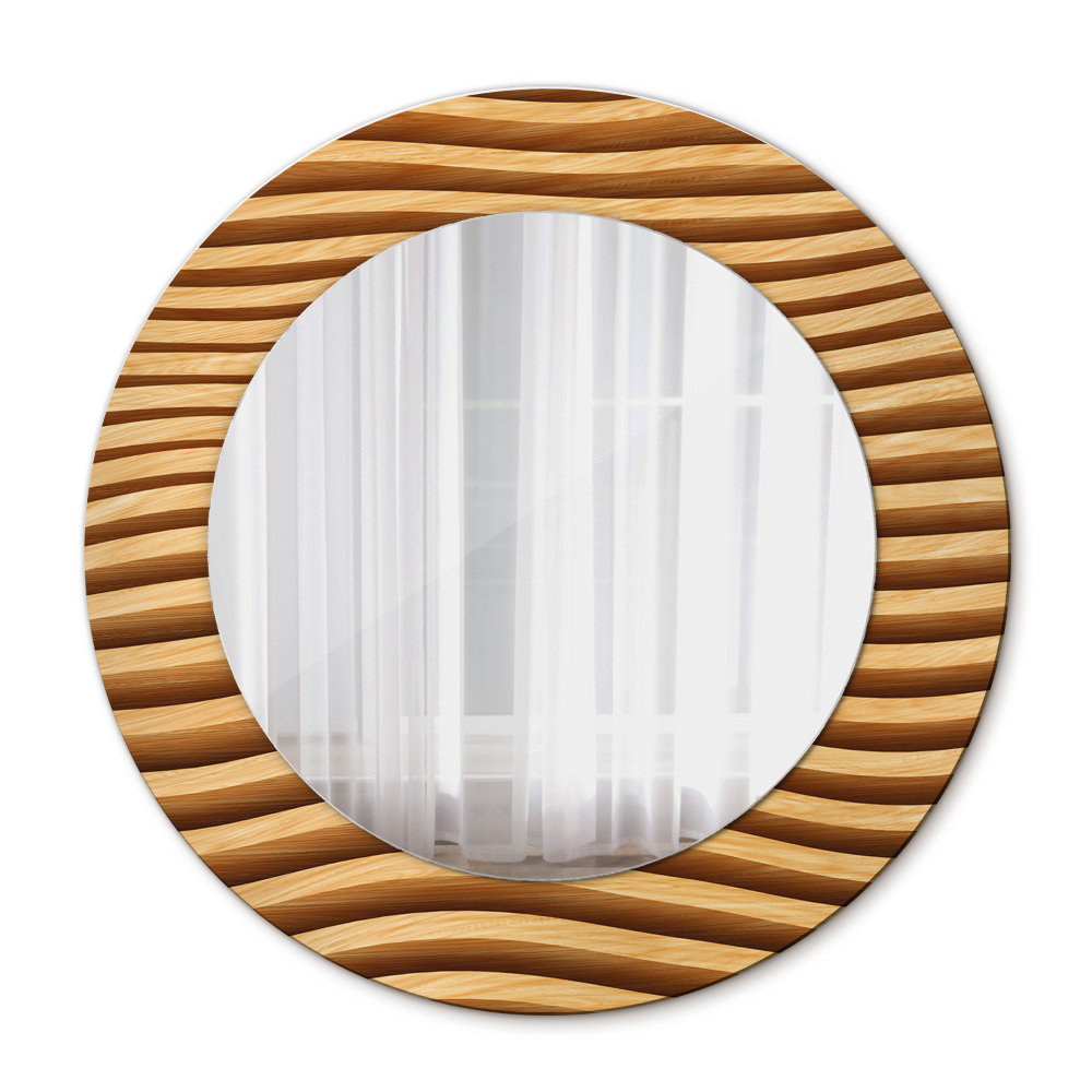 Runder spiegel mit dekorativem aufdruck Holzwelle