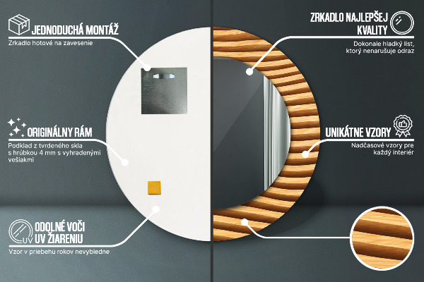 Runder spiegel mit dekorativem aufdruck Holzwelle