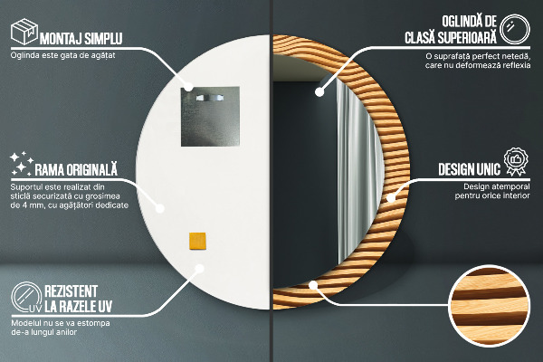 Runder spiegel mit dekorativem aufdruck Holzwelle