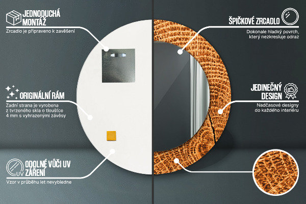 Runder spiegel mit dekorativem aufdruck Eichenholz