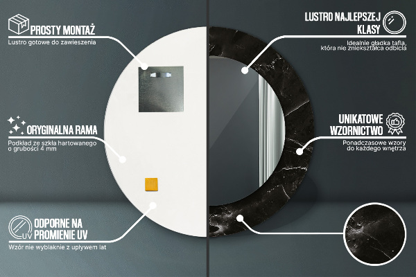 Runder spiegel mit dekorativem aufdruck Marmorstein
