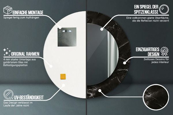 Runder spiegel mit dekorativem aufdruck Marmorstein