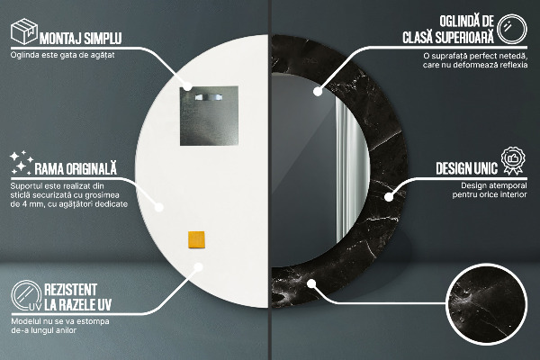 Runder spiegel mit dekorativem aufdruck Marmorstein