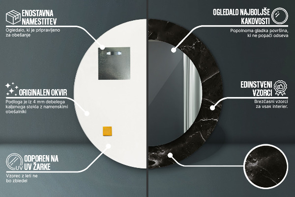 Runder spiegel mit dekorativem aufdruck Marmorstein