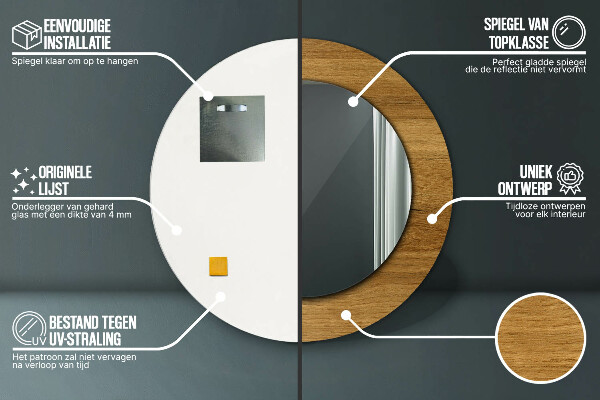 Runder spiegel mit dekorativem aufdruck Rustikale Eiche