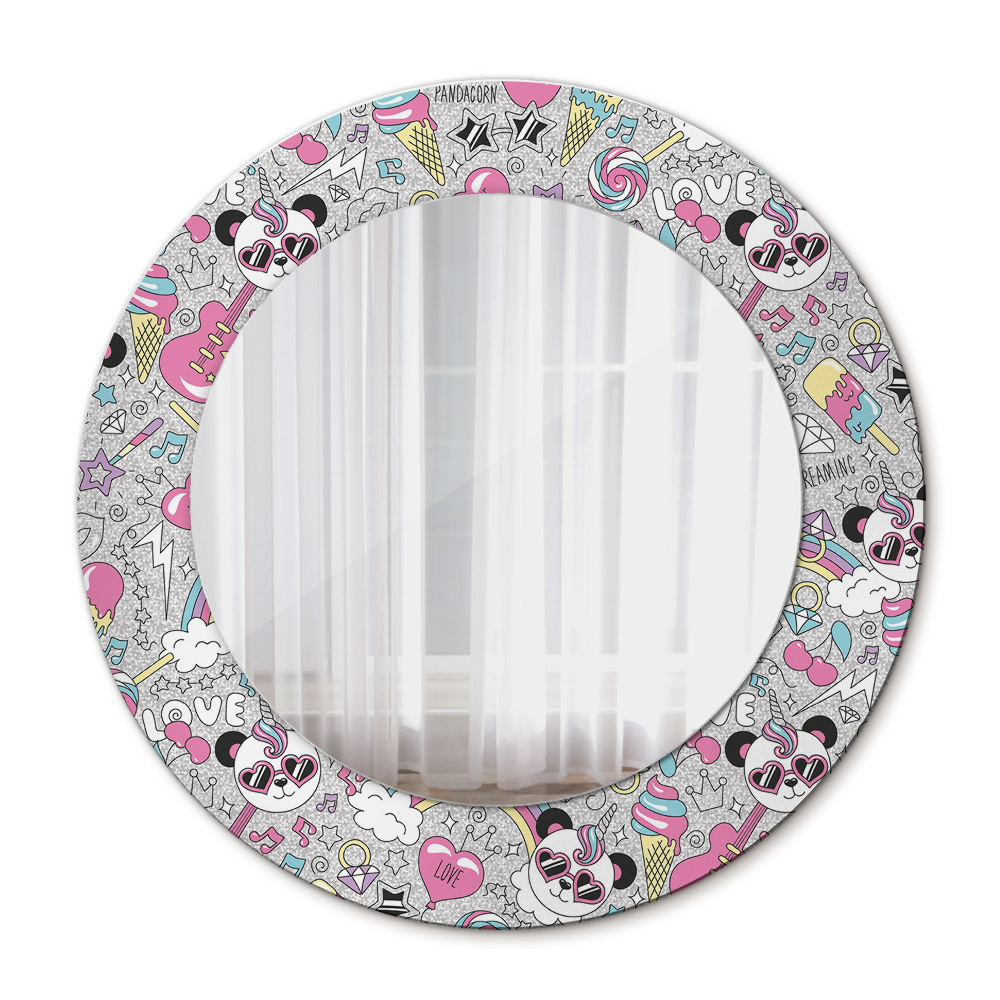 Runder spiegel mit dekorativem aufdruck Panda Unicorn