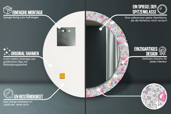 Runder spiegel mit dekorativem aufdruck Panda Unicorn