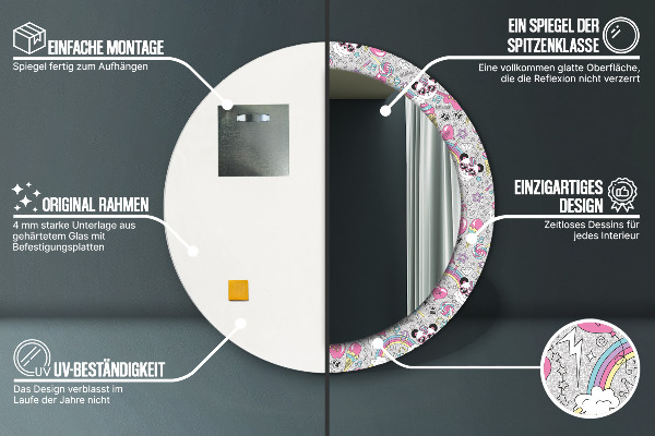 Runder spiegel mit dekorativem aufdruck Panda Unicorn