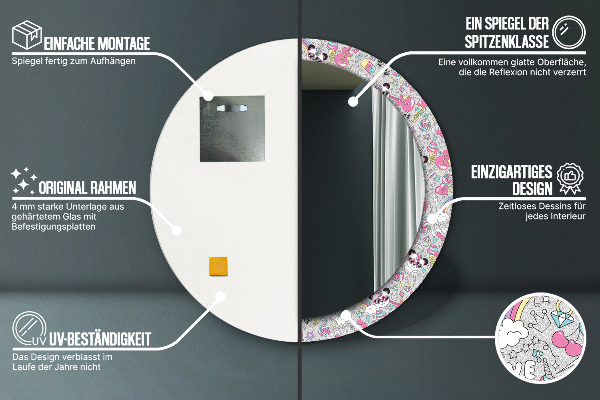 Runder spiegel mit dekorativem aufdruck Panda Unicorn