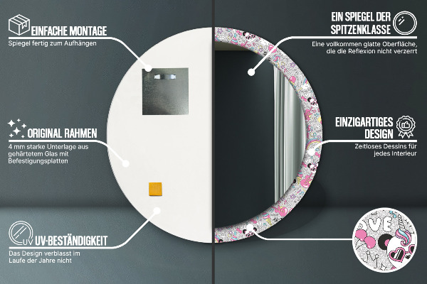 Runder spiegel mit dekorativem aufdruck Panda Unicorn