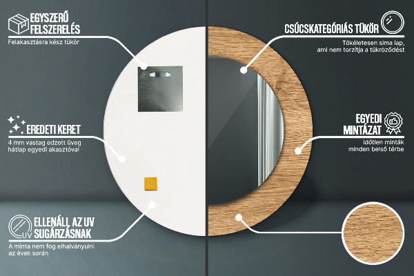 Runder spiegel mit dekorativem aufdruck Holzstruktur