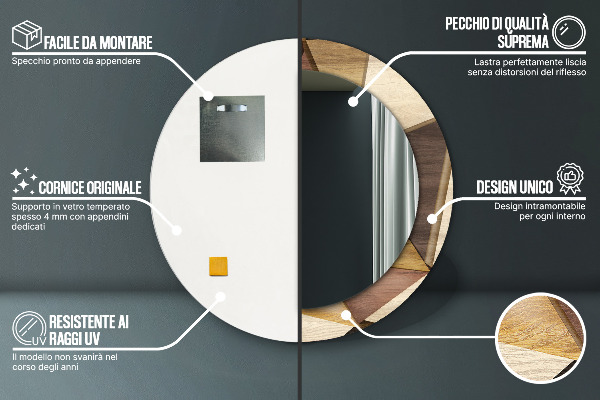 Runder spiegel mit dekorativem aufdruck Geometrisches 3D-Holz