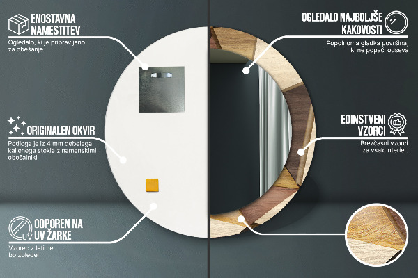 Runder spiegel mit dekorativem aufdruck Geometrisches 3D-Holz