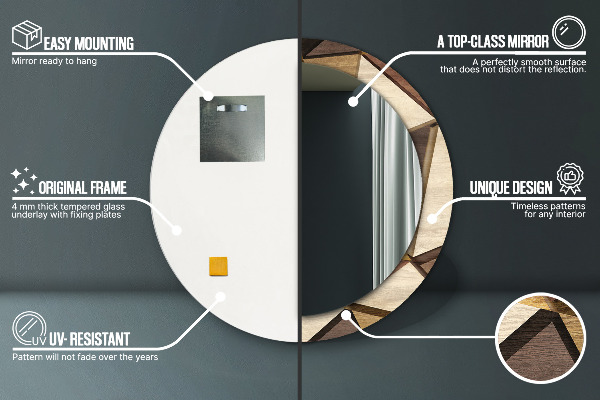 Runder spiegel mit dekorativem aufdruck Geometrisches 3D-Holz