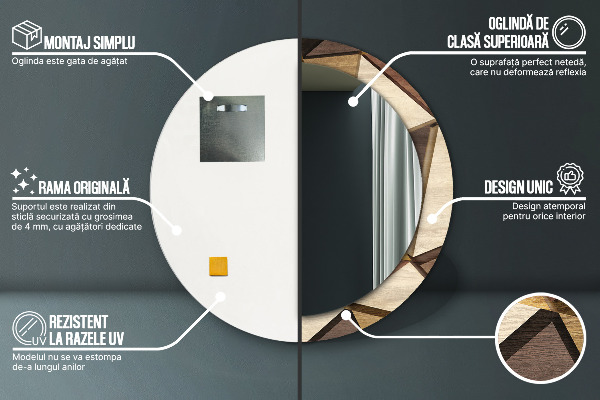 Runder spiegel mit dekorativem aufdruck Geometrisches 3D-Holz