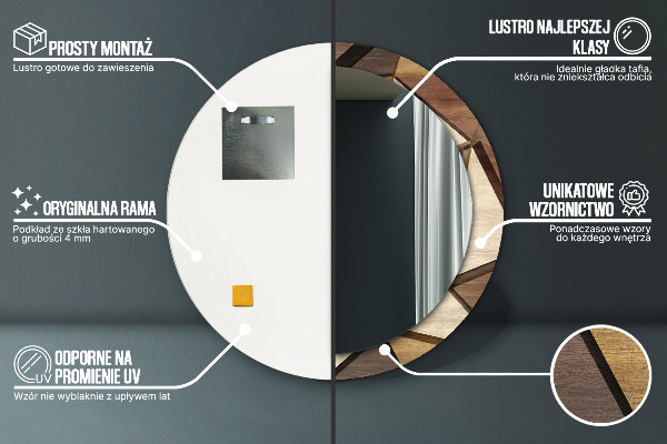 Runder spiegel mit dekorativem aufdruck Geometrisches 3D-Holz