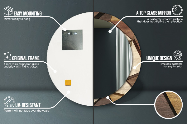 Runder spiegel mit dekorativem aufdruck Geometrisches 3D-Holz