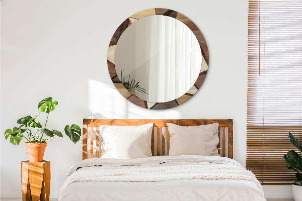 Runder spiegel mit dekorativem aufdruck Geometrisches 3D-Holz