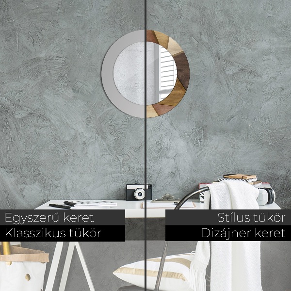 Runder spiegel mit dekorativem aufdruck Geometrisches 3D-Holz