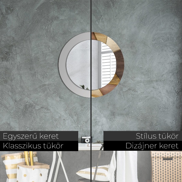 Runder spiegel mit dekorativem aufdruck Geometrisches 3D-Holz