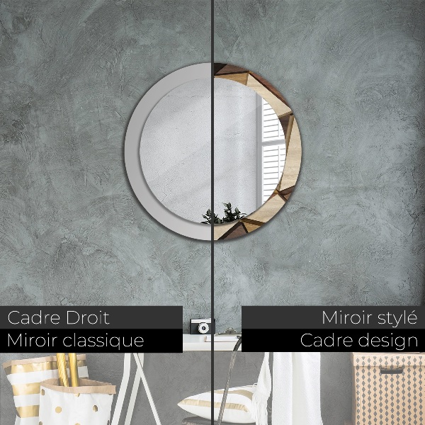 Runder spiegel mit dekorativem aufdruck Geometrisches 3D-Holz