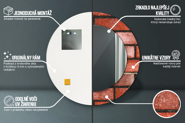 Runder spiegel aufdruck roter Ziegelstein