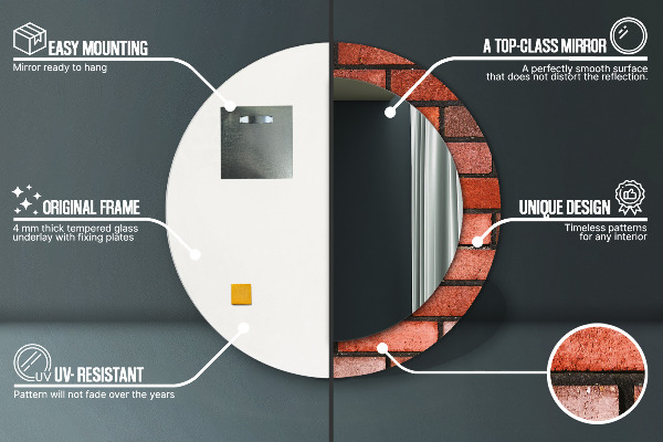 Runder spiegel aufdruck roter Ziegelstein