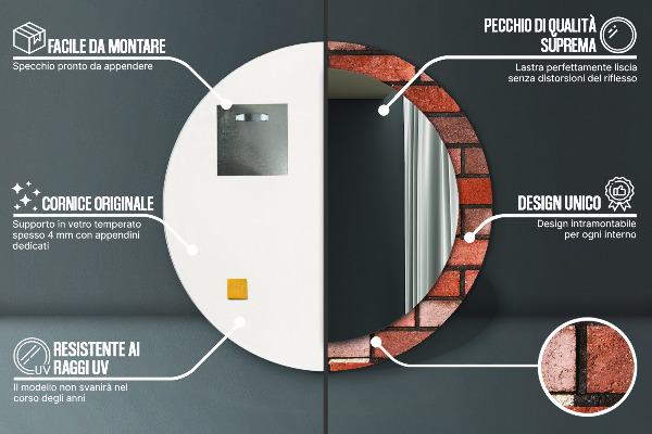 Runder spiegel aufdruck roter Ziegelstein