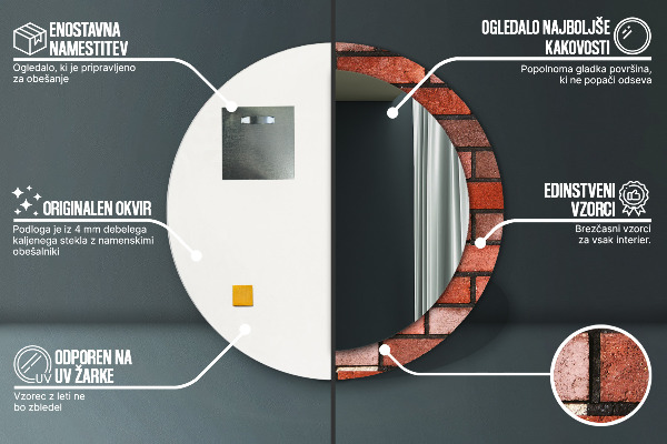 Runder spiegel aufdruck roter Ziegelstein