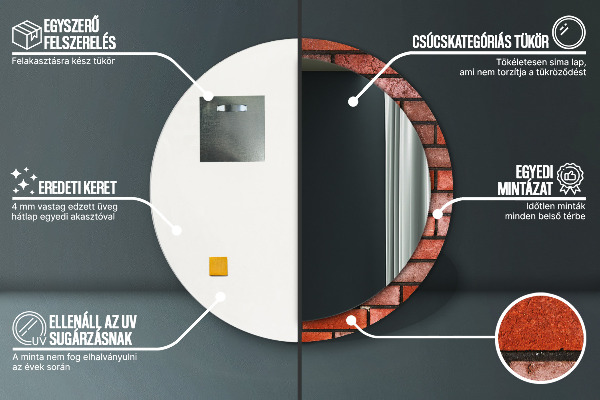 Runder spiegel aufdruck roter Ziegelstein