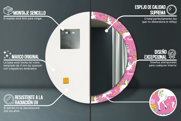 Runder spiegel mit dekoration Magisches Einhorn