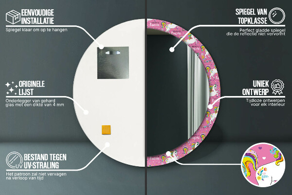 Runder spiegel mit dekoration Magisches Einhorn