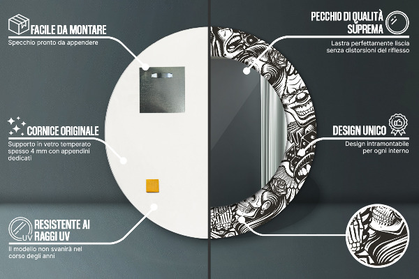 Runder spiegel mit dekoration Zusammenfassung Flüssigkeit