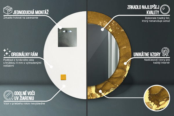 Runder spiegel bedrucktem rahmen Metallische Wirbel
