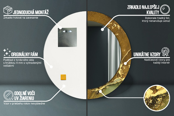 Runder spiegel bedrucktem rahmen Metallische Wirbel