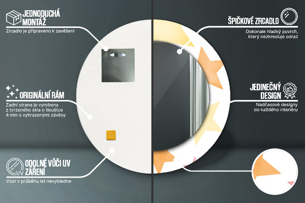 Runder spiegel bedrucktem rahmen Pastellsterne